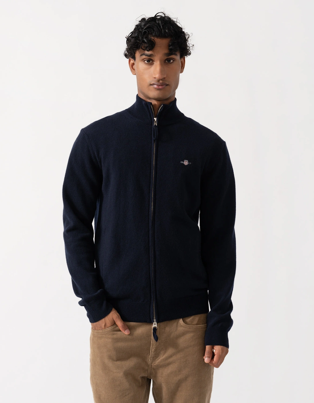 GANT Mens Superfine Lambswool Full Zip Sweater - 410 Marine