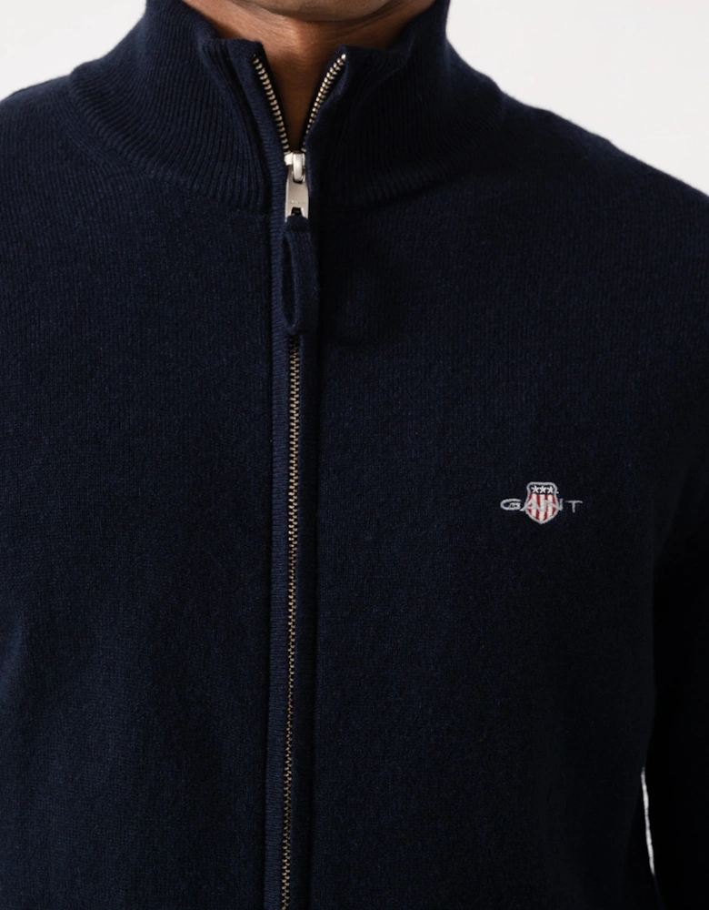 GANT Mens Superfine Lambswool Full Zip Sweater - 410 Marine