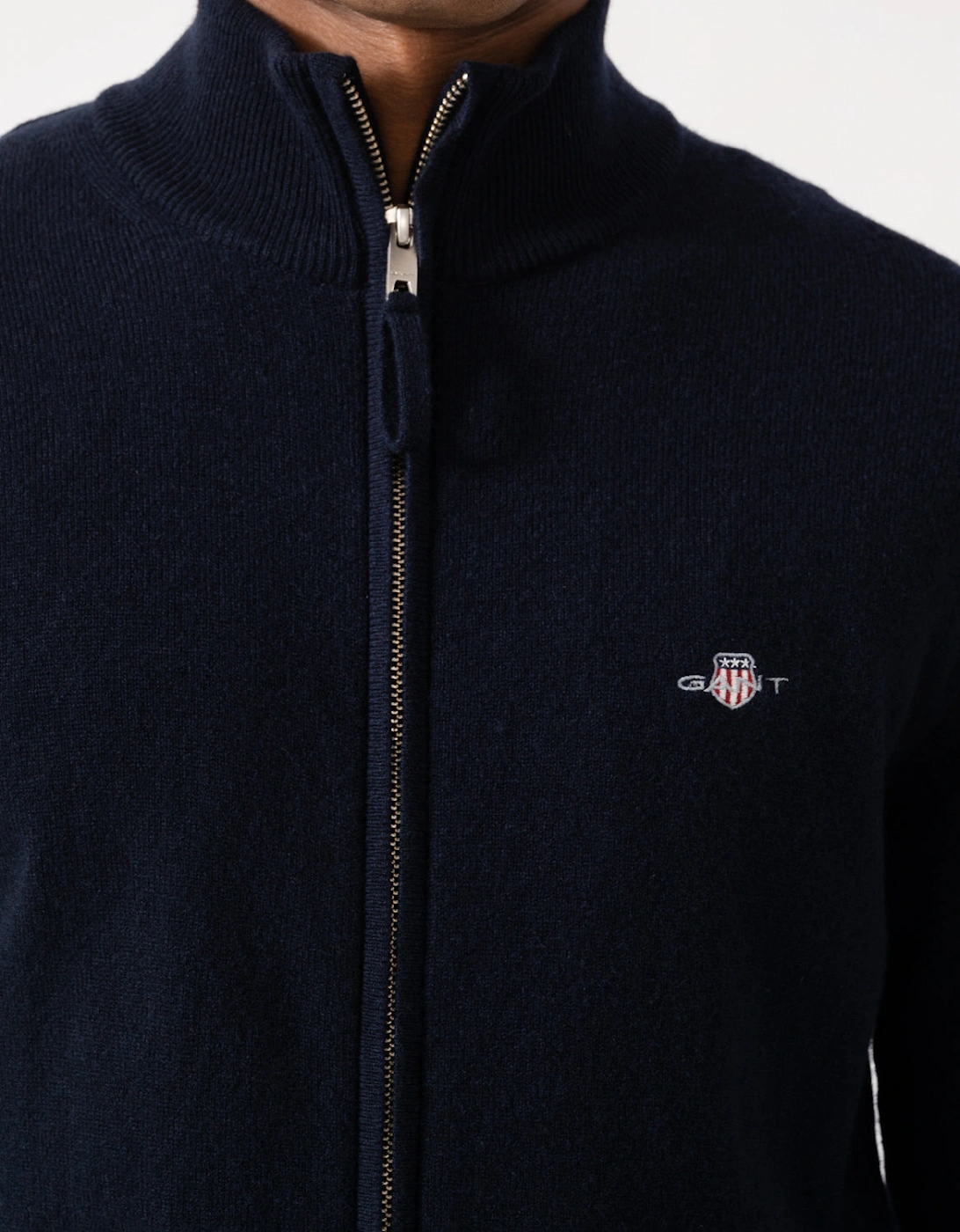 GANT Mens Superfine Lambswool Full Zip Sweater - 410 Marine