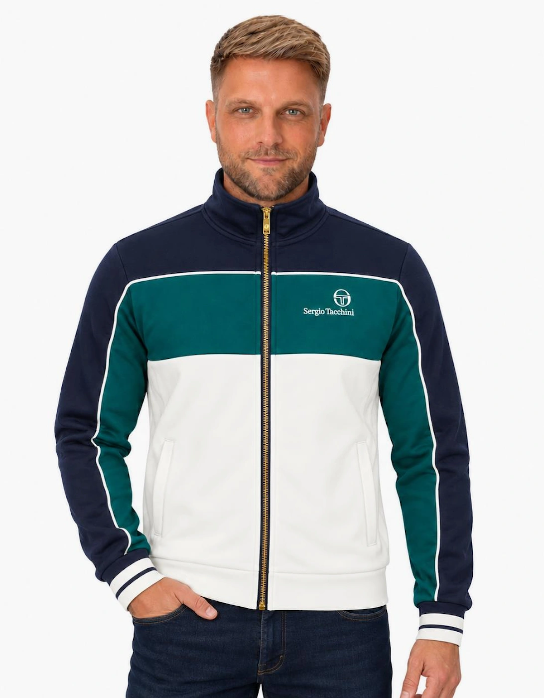 Sergio Tacchini Spiga Track Top Jacket Maritime Blue/Deep Teal/Gardenia
