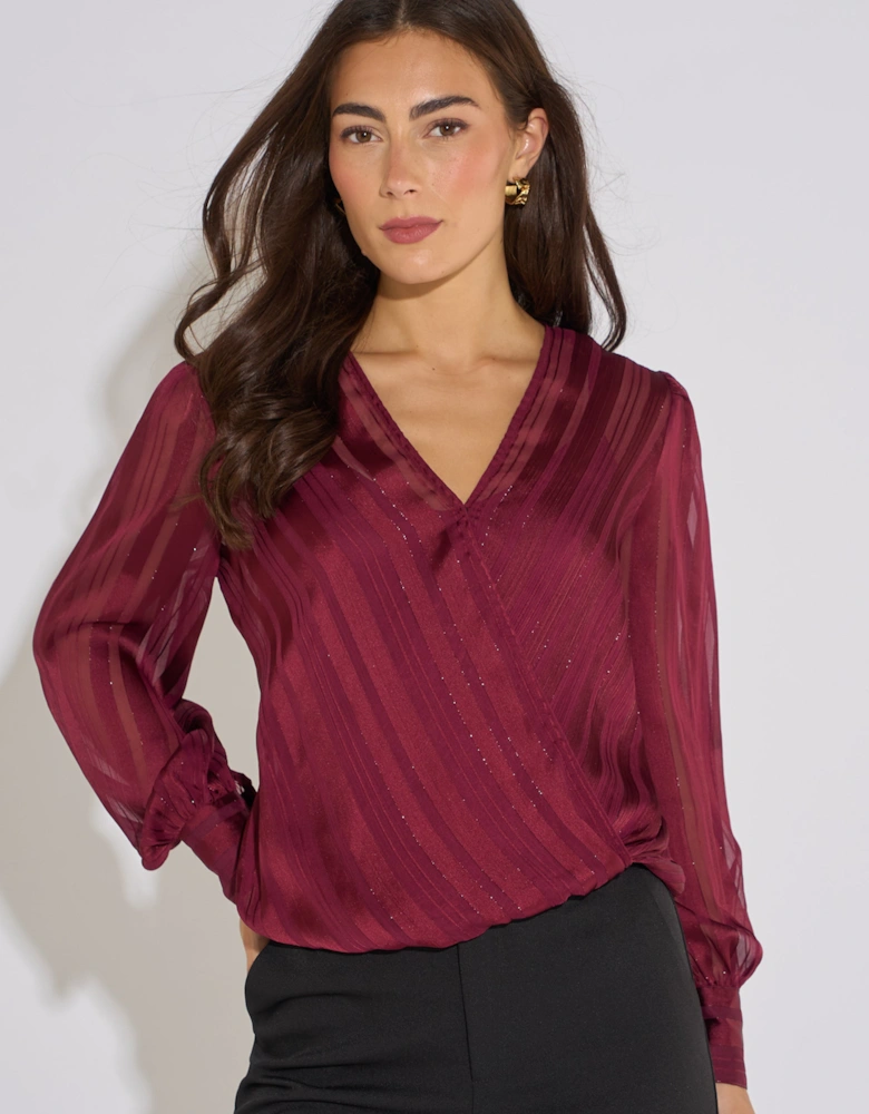 Mulberry Burnout Stripe Wrap Blouse