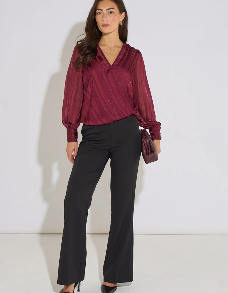 Mulberry Burnout Stripe Wrap Blouse