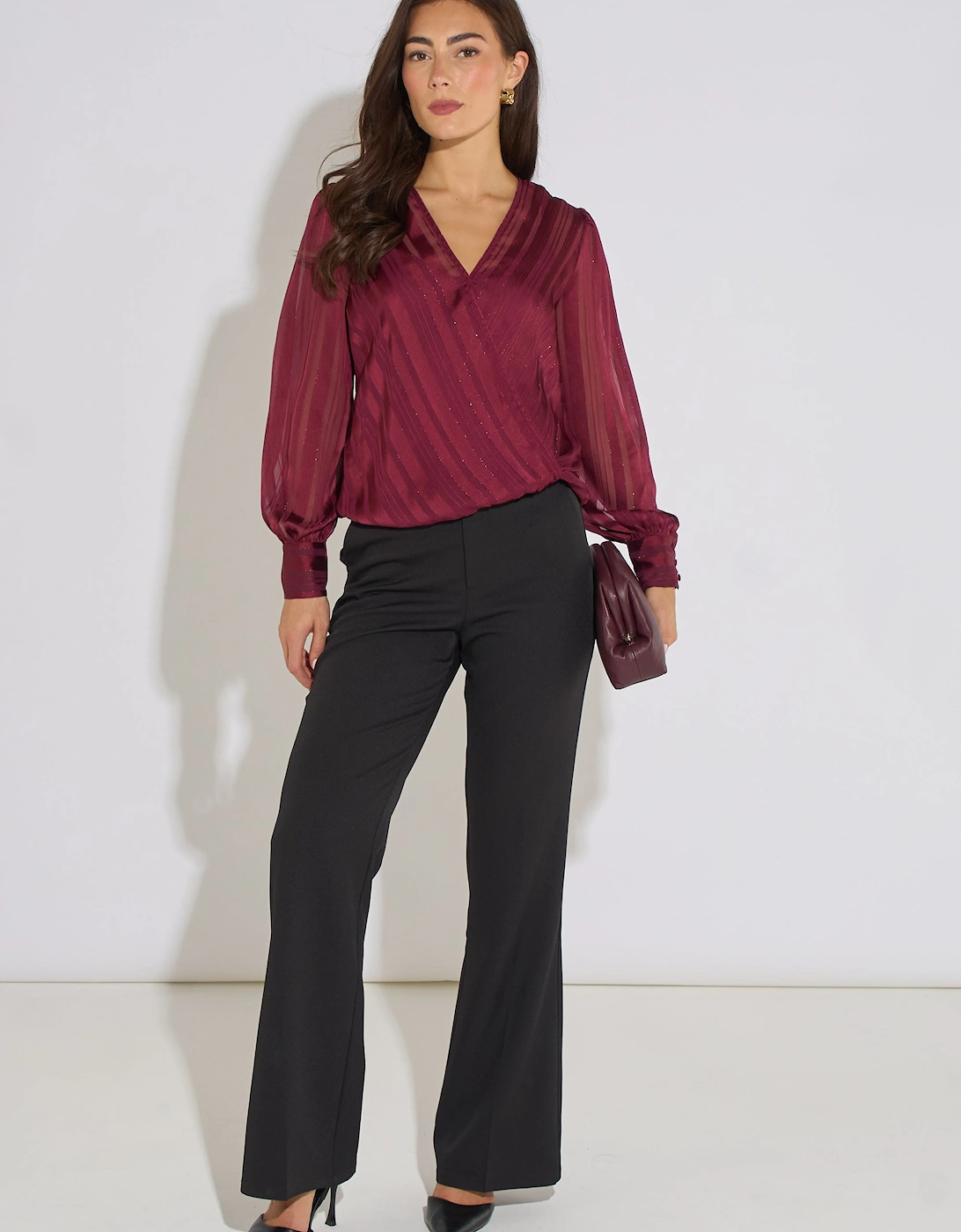 Mulberry Burnout Stripe Wrap Blouse