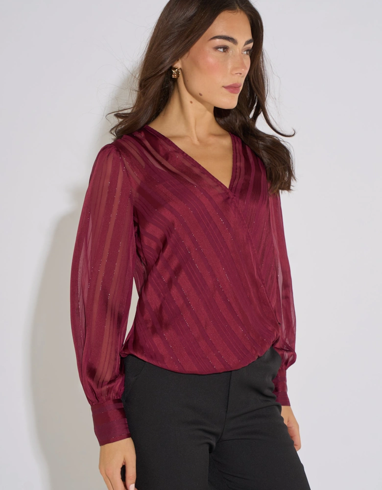 Mulberry Burnout Stripe Wrap Blouse