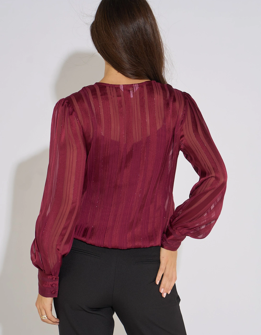 Mulberry Burnout Stripe Wrap Blouse