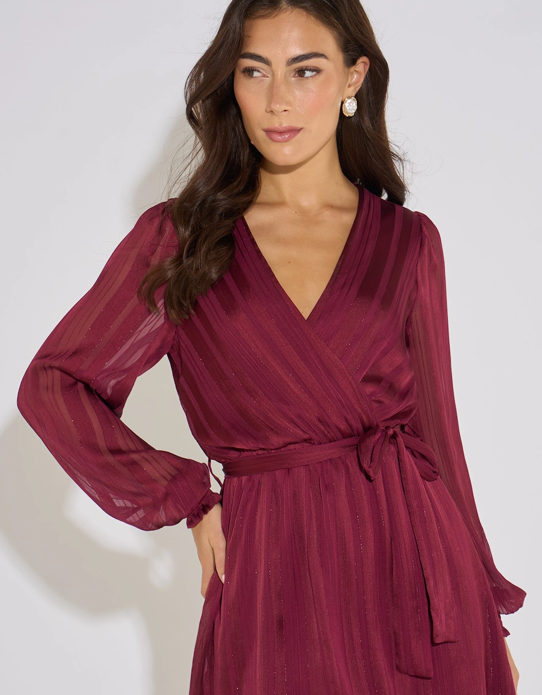 Mulberry Satin Burn Out Stripe Wrap Mini Dress