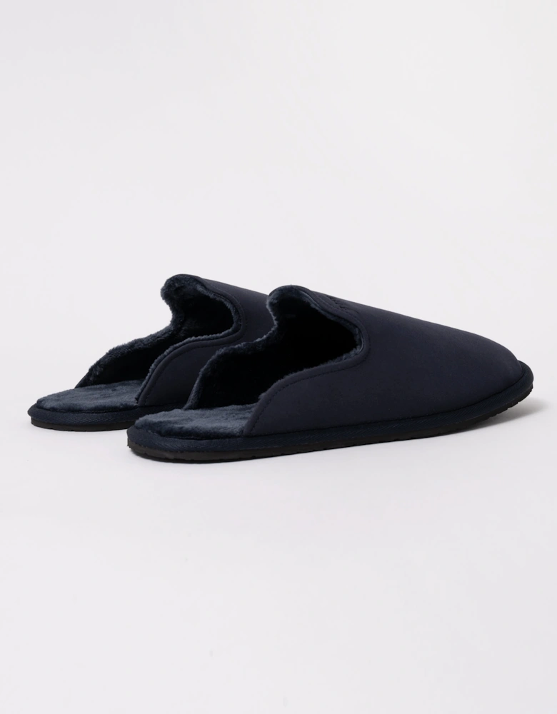 BOSS Orange Mens Shearling-lined slip-on slippers with logo detail - Dark Blue 404