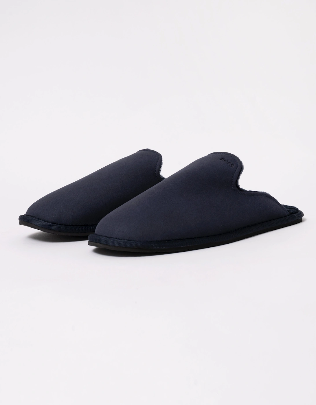 BOSS Orange Mens Shearling-lined slip-on slippers with logo detail - Dark Blue 404
