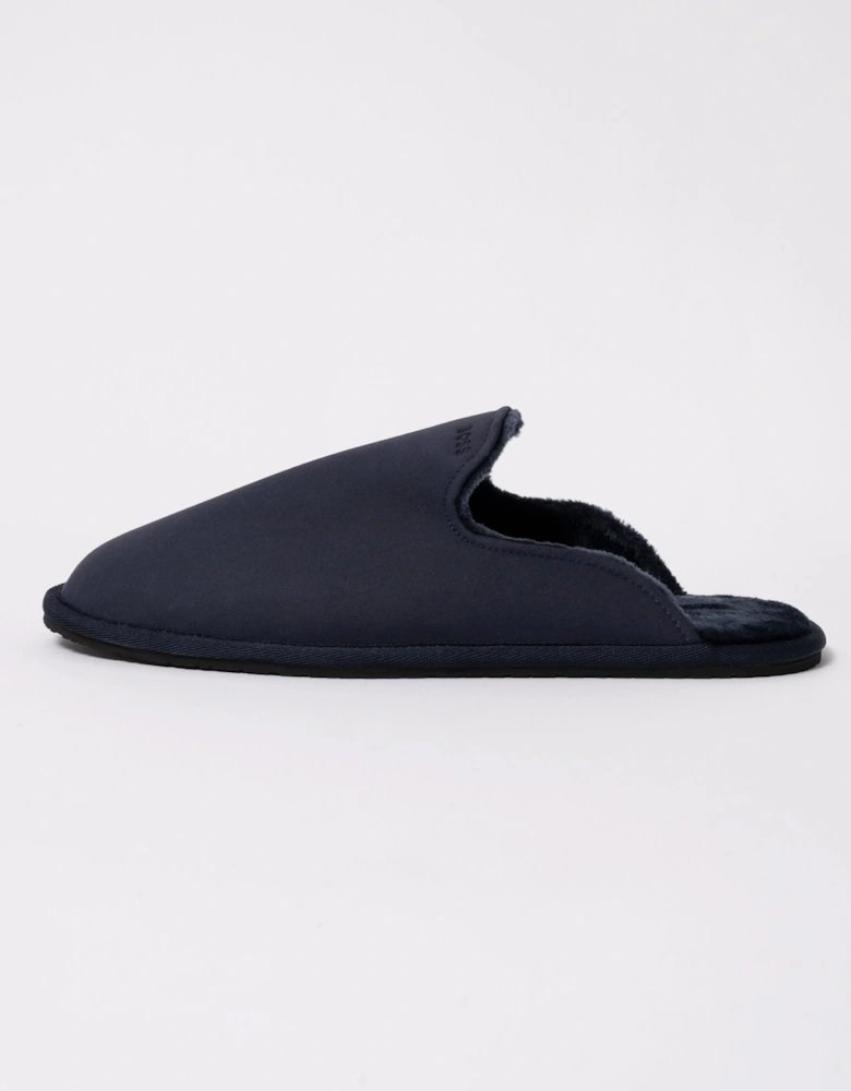 BOSS Orange Mens Shearling-lined slip-on slippers with logo detail - Dark Blue 404