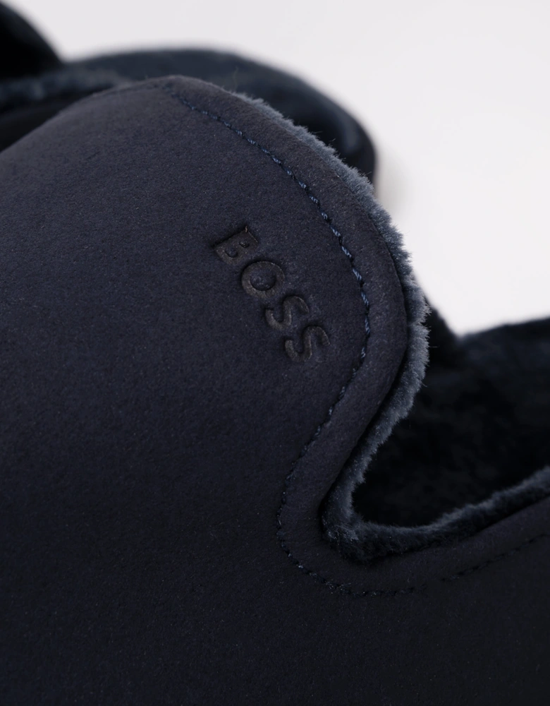 BOSS Orange Mens Shearling-lined slip-on slippers with logo detail - Dark Blue 404