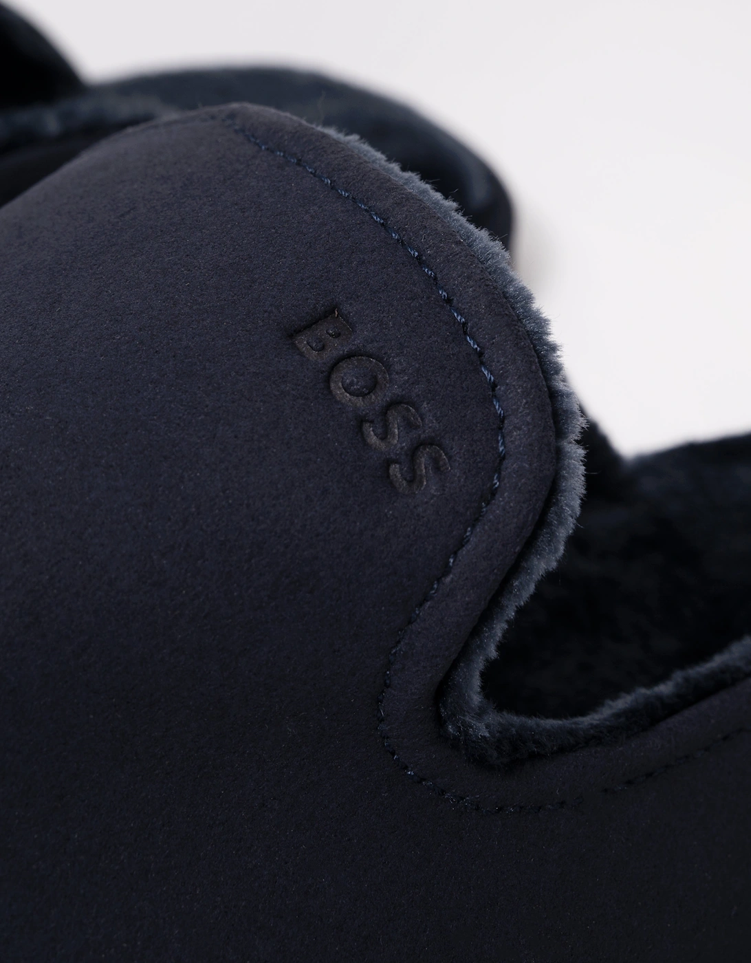 BOSS Orange Mens Shearling-lined slip-on slippers with logo detail - Dark Blue 404