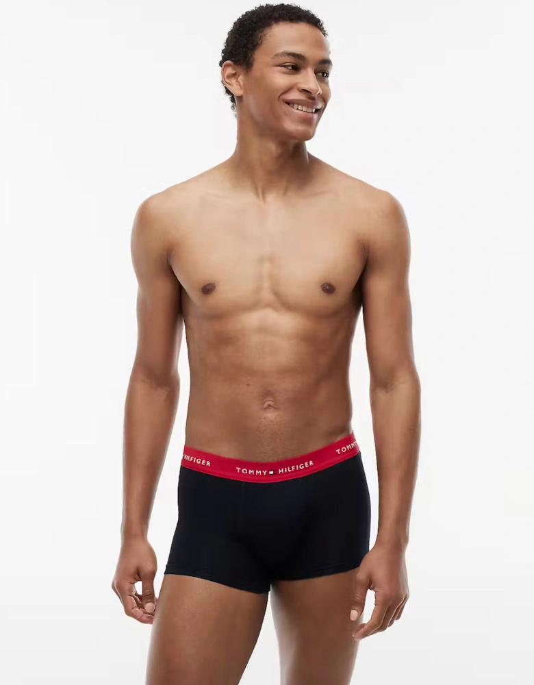 Tommy Hilfiger 3-Pack Logo Waistband Mens Trunks - Primary Red/White/Desert Sky