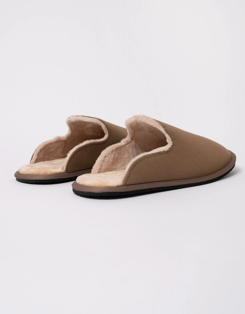 BOSS Orange Mens Shearling-lined slip-on slippers with logo detail - Medium Beige 260