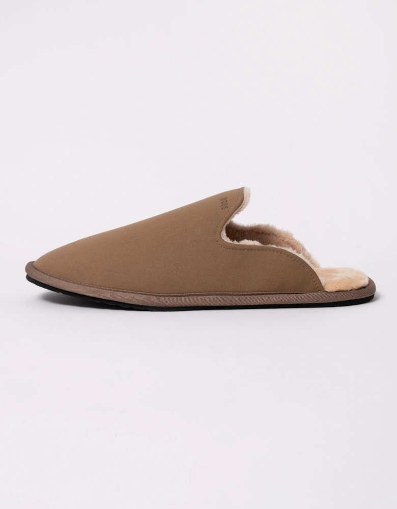 BOSS Orange Mens Shearling-lined slip-on slippers with logo detail - Medium Beige 260