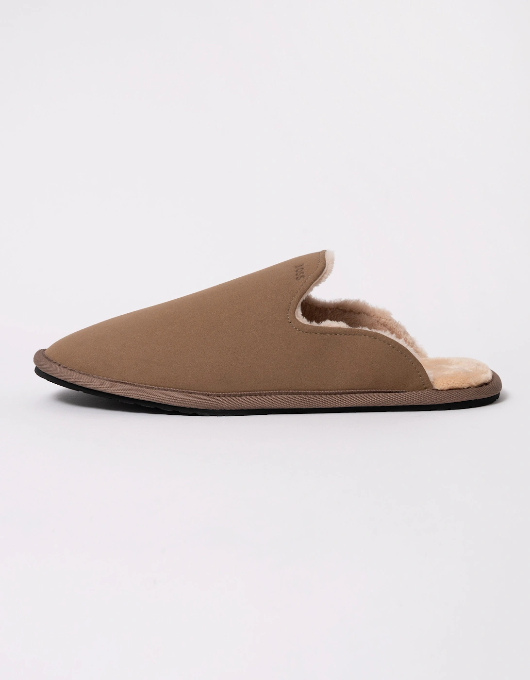 BOSS Orange Mens Shearling-lined slip-on slippers with logo detail - Medium Beige 260