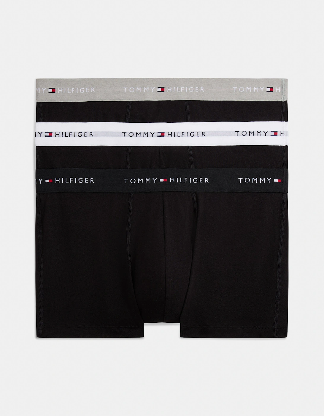 Tommy Hilfiger 3-Pack Logo Waistband Mens Trunks - Grey Heather/Black/White