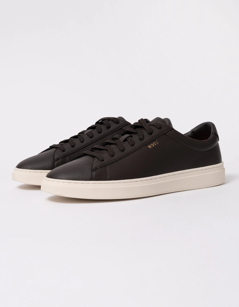 BOSS Orange Kieran Mens Grained-leather trainers with rubber sole - Dark Brown 203