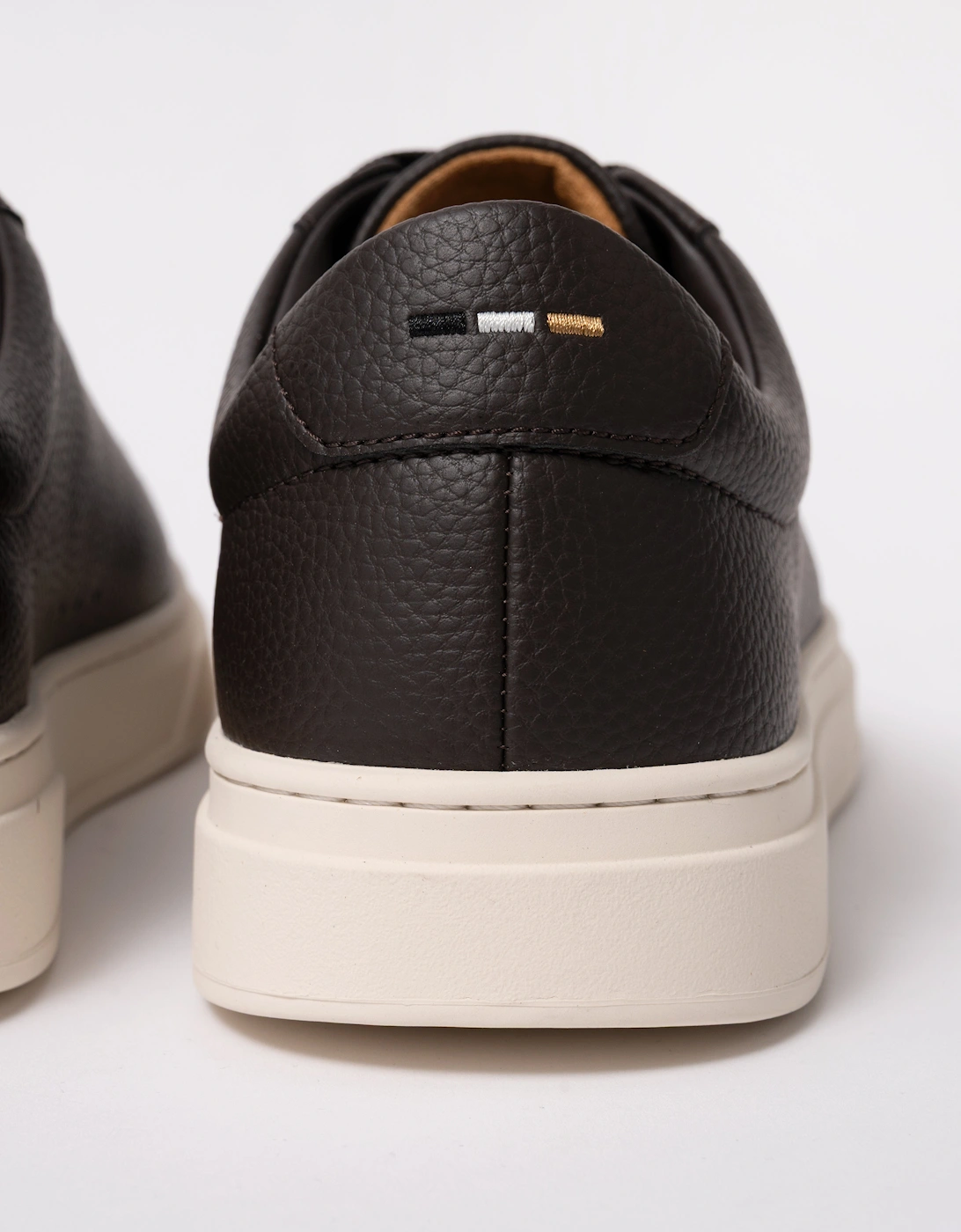 BOSS Orange Kieran Mens Grained-leather trainers with rubber sole - Dark Brown 203