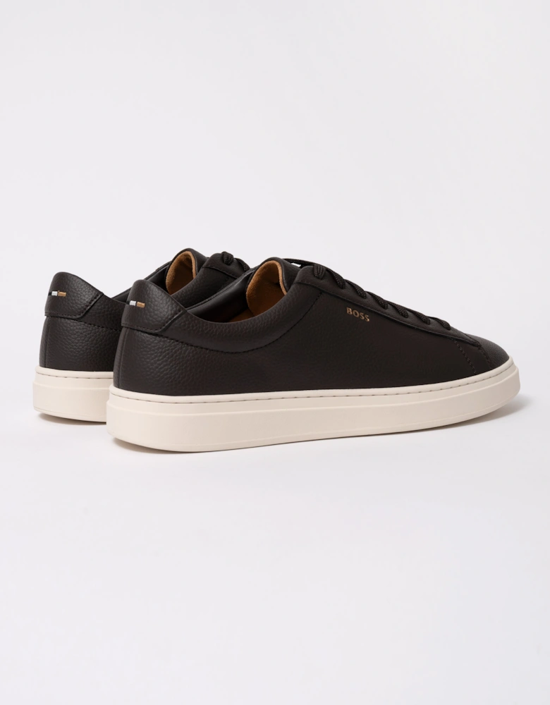 BOSS Orange Kieran Mens Grained-leather trainers with rubber sole - Dark Brown 203