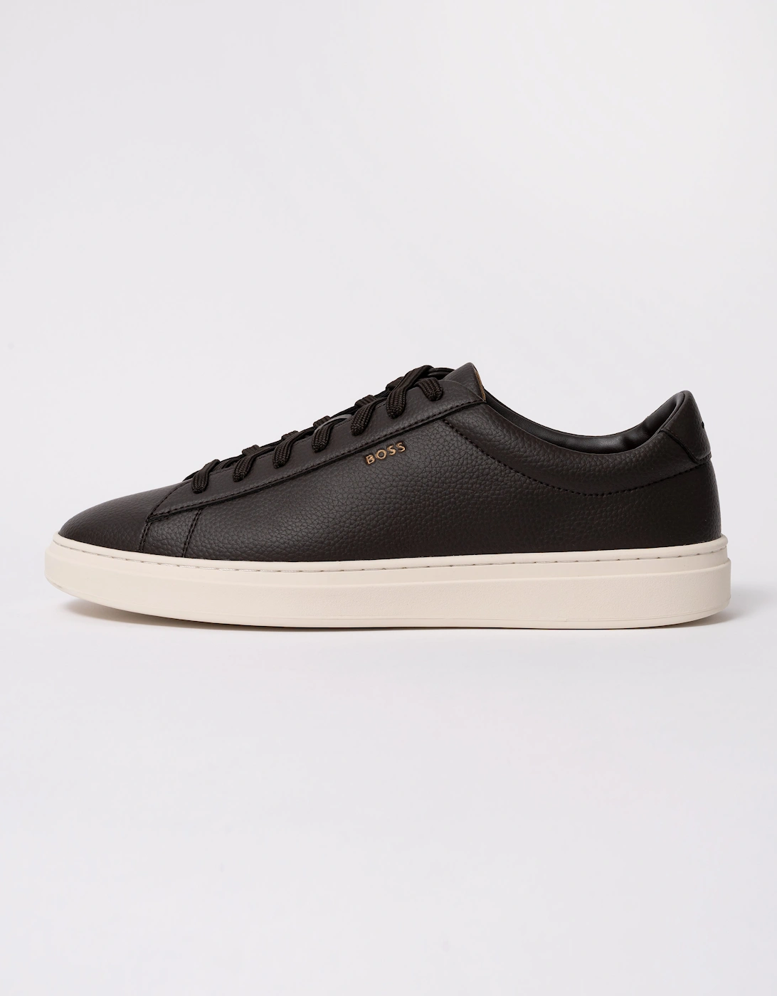 BOSS Orange Kieran Mens Grained-leather trainers with rubber sole - Dark Brown 203