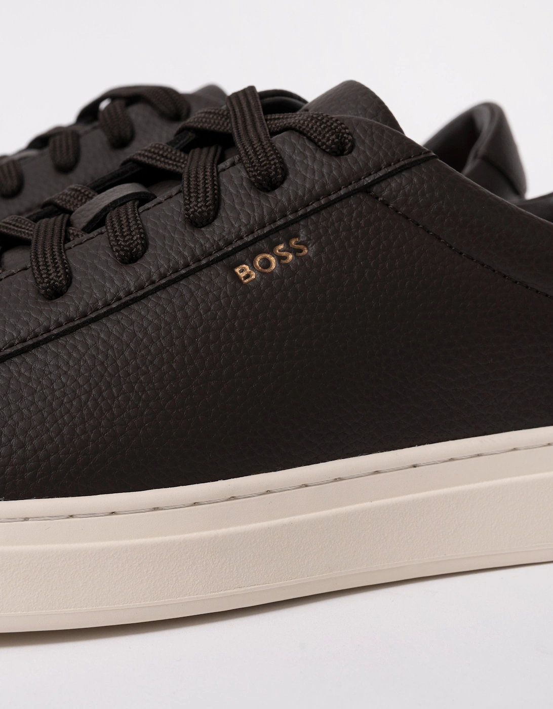 BOSS Orange Kieran Mens Grained-leather trainers with rubber sole - Dark Brown 203
