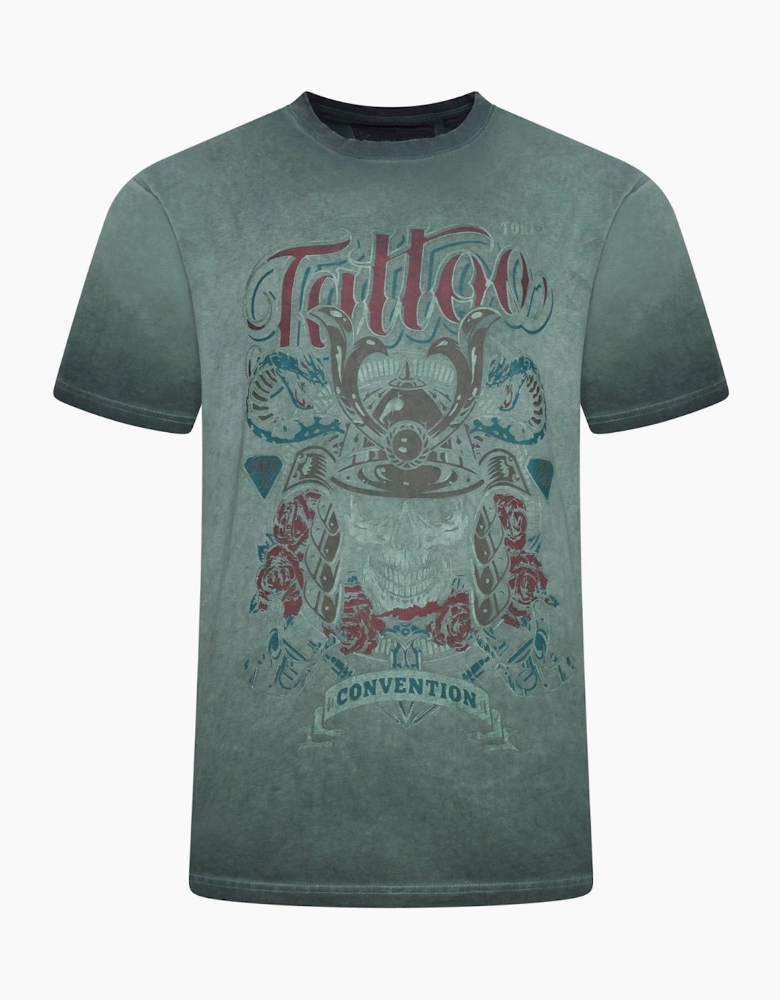 Kam Mens Big & Tall Cool Dye Washed Tattoo Short Sleeve T-Shirt