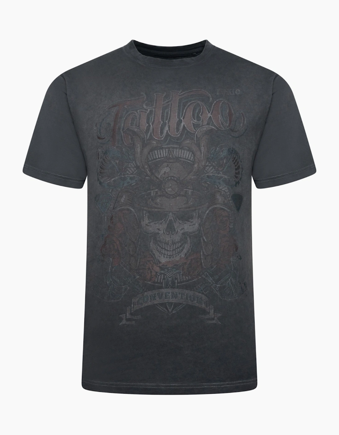 Kam Mens Big & Tall Cool Dye Washed Tattoo Short Sleeve T-Shirt