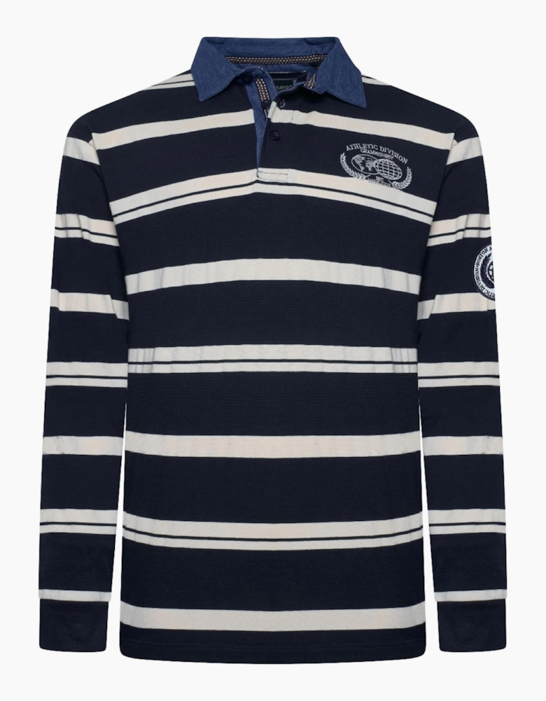 Kam Mens Big & Tall Multi Stripe Rugby Long Sleeve Polo Shirt