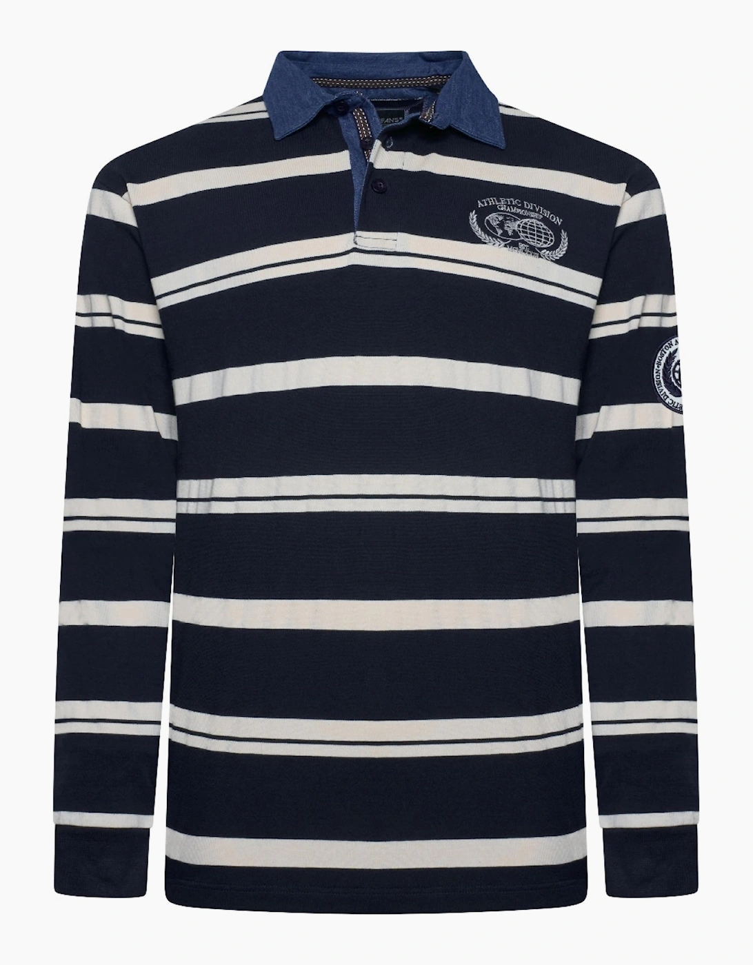 Kam Mens Big & Tall Multi Stripe Rugby Long Sleeve Polo Shirt
