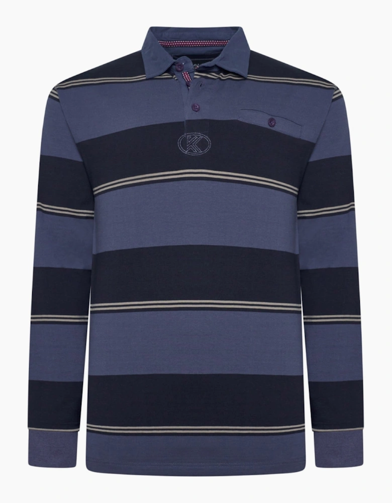 Kam Mens Big & Tall Large Stripe Rugby Long Sleeve Polo Shirt