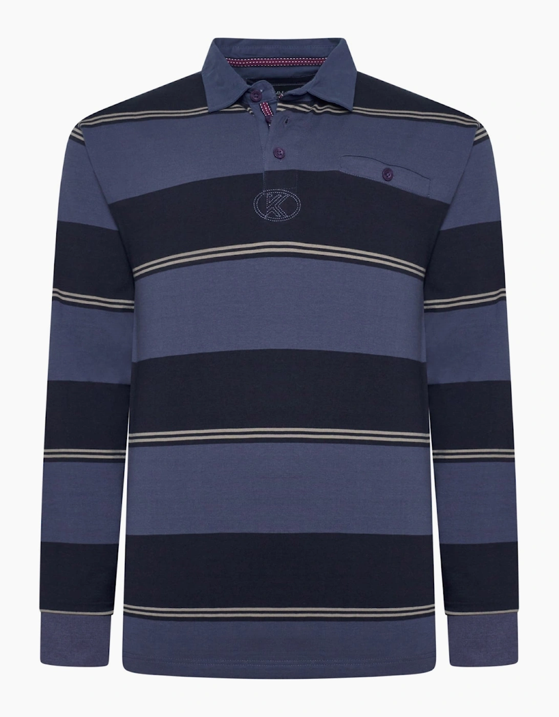 Kam Mens Big & Tall Large Stripe Rugby Long Sleeve Polo Shirt