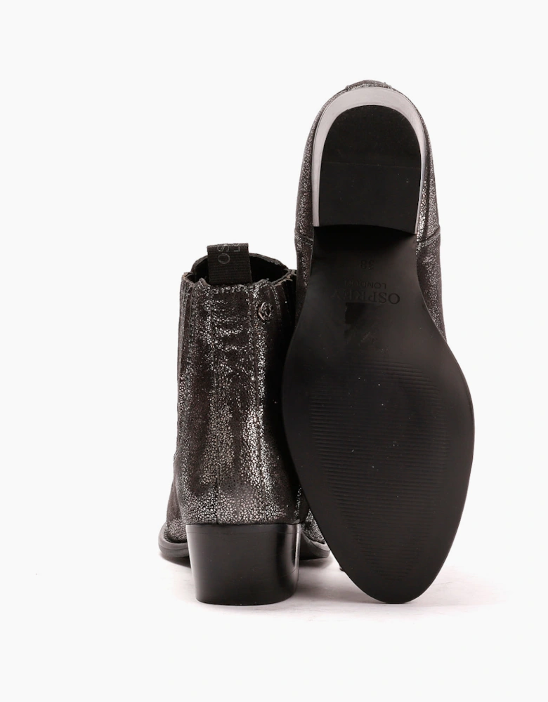 Osprey London The Janey Leather Women's Gunmetal Ankle Boots