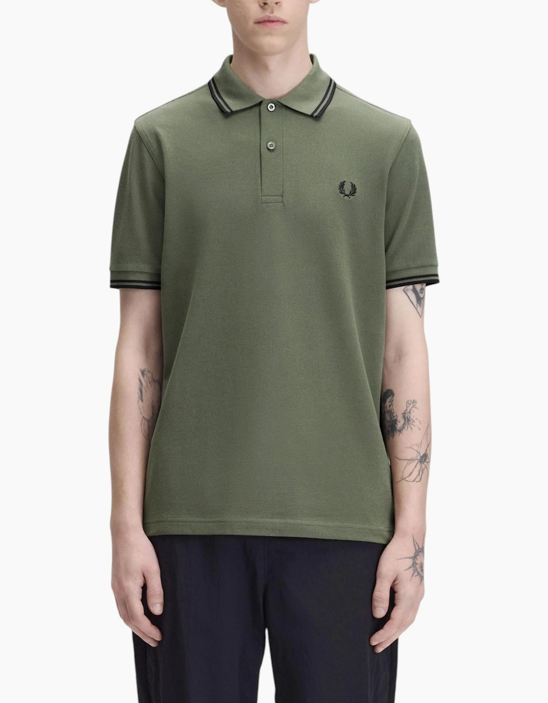 Men's Fred Perry Mens Polo Shirt Twin Tipped Logo Short Sleeve Breathable Cotton - Green - Size: 42