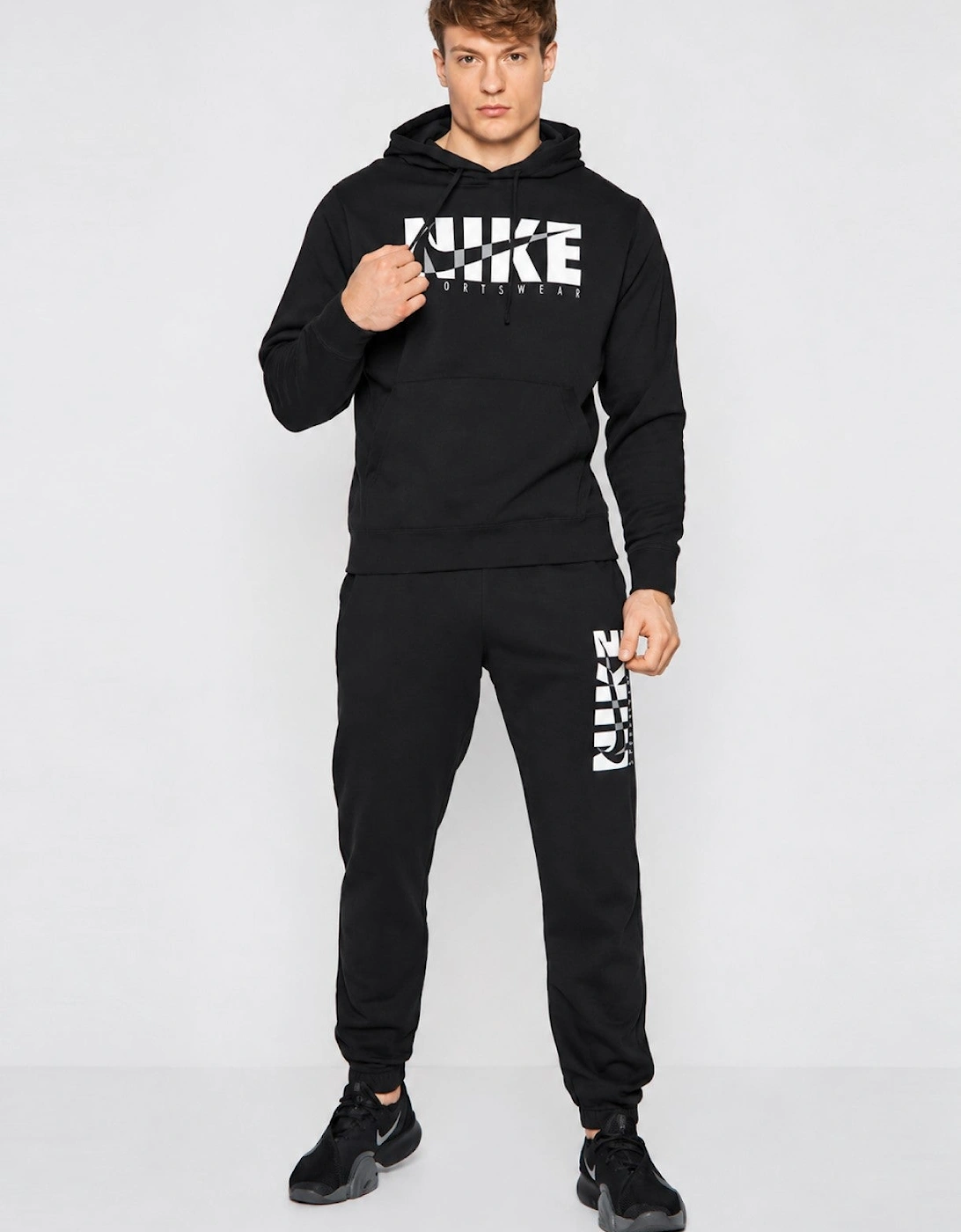 Nike Mens Hooded Fleece Pullover Full Tracksuit Set in Black