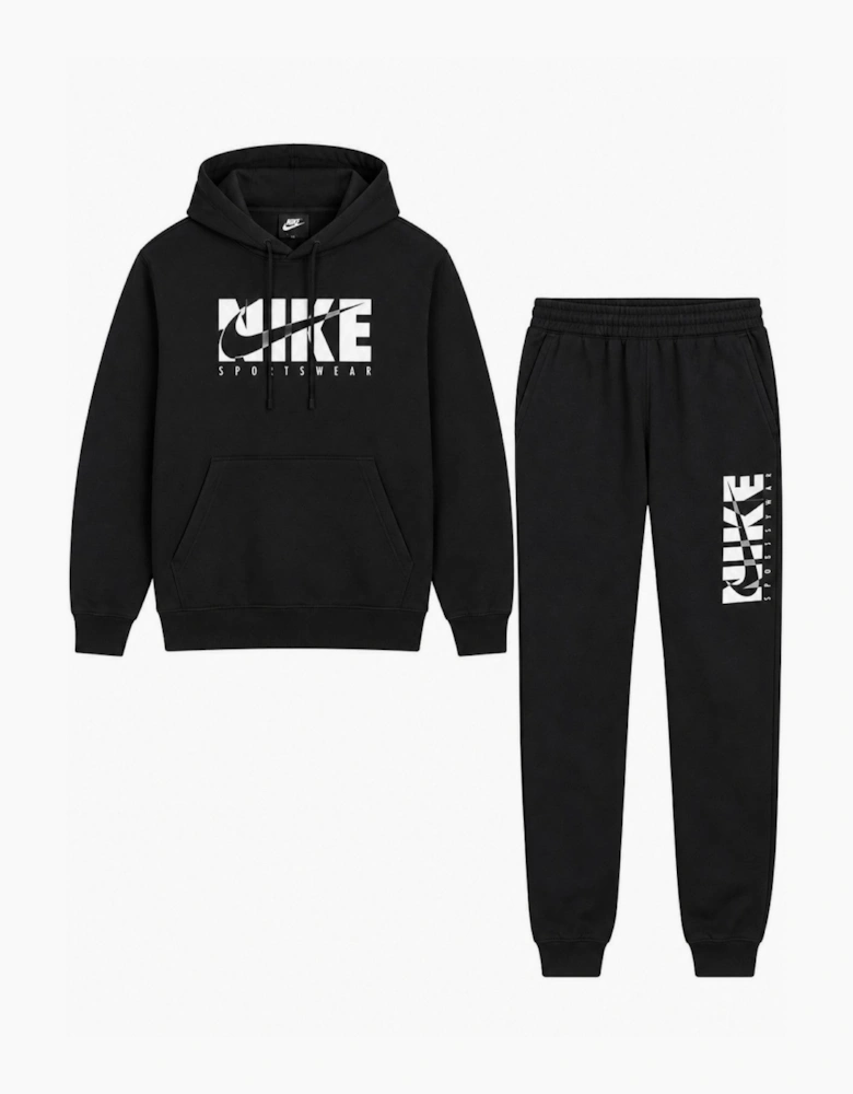Nike Mens Hooded Fleece Pullover Full Tracksuit Set in Black