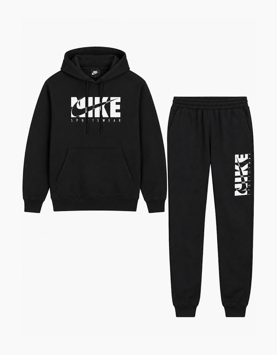 Nike Mens Hooded Fleece Pullover Full Tracksuit Set in Black
