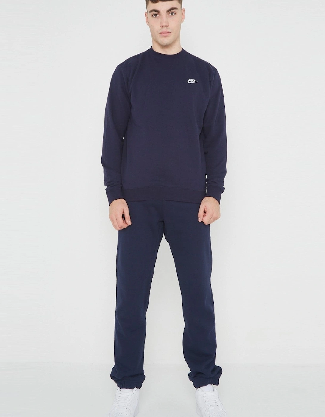 Nike Mens ClubFleece Crewneck Full Tracksuit Set in Navy