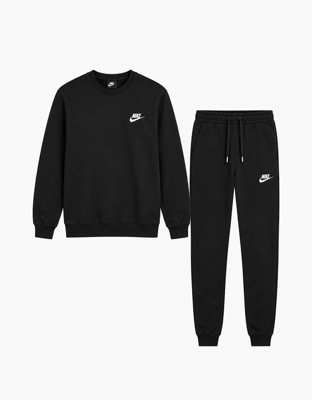 Nike Mens ClubFleece Crewneck Full Tracksuit Set in Black
