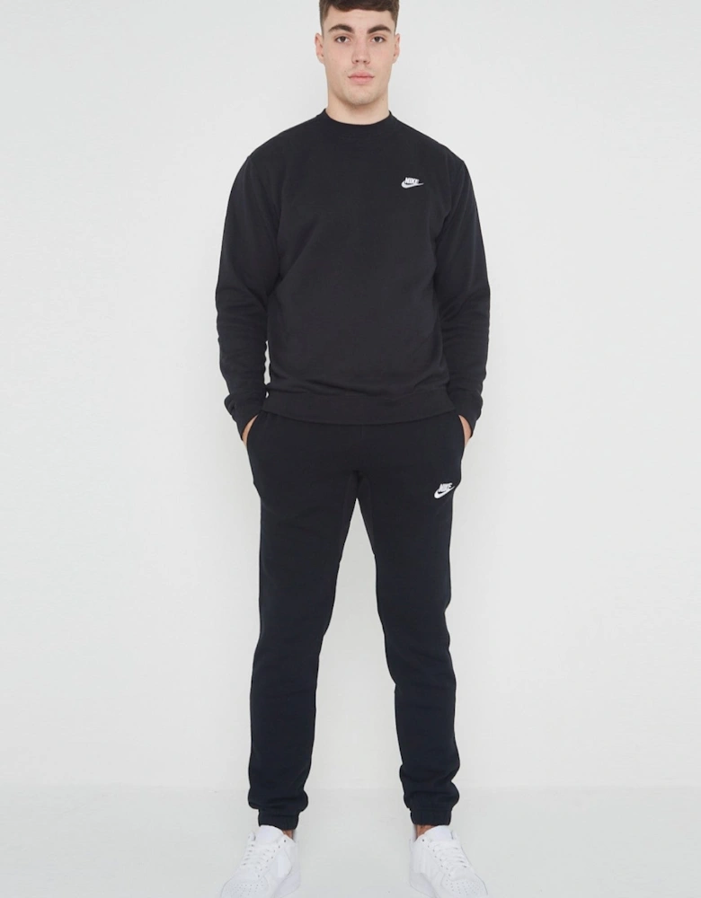Nike Mens ClubFleece Crewneck Full Tracksuit Set in Black