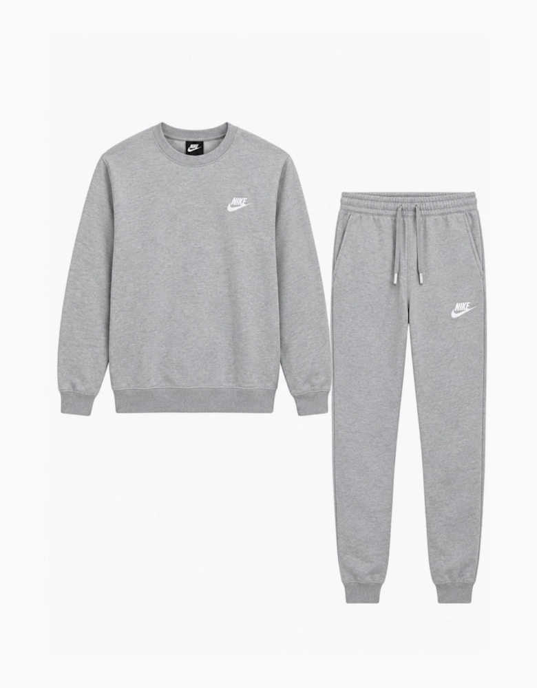 Nike Mens ClubFleece Crewneck Full Tracksuit Set in Grey
