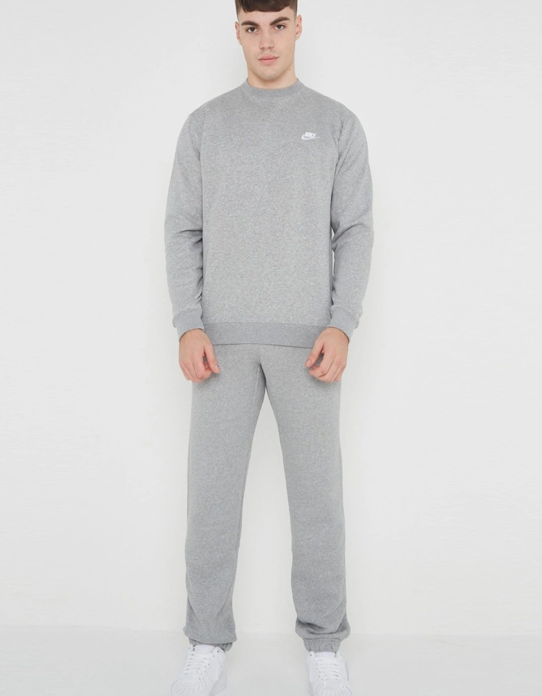 Nike Mens ClubFleece Crewneck Full Tracksuit Set in Grey