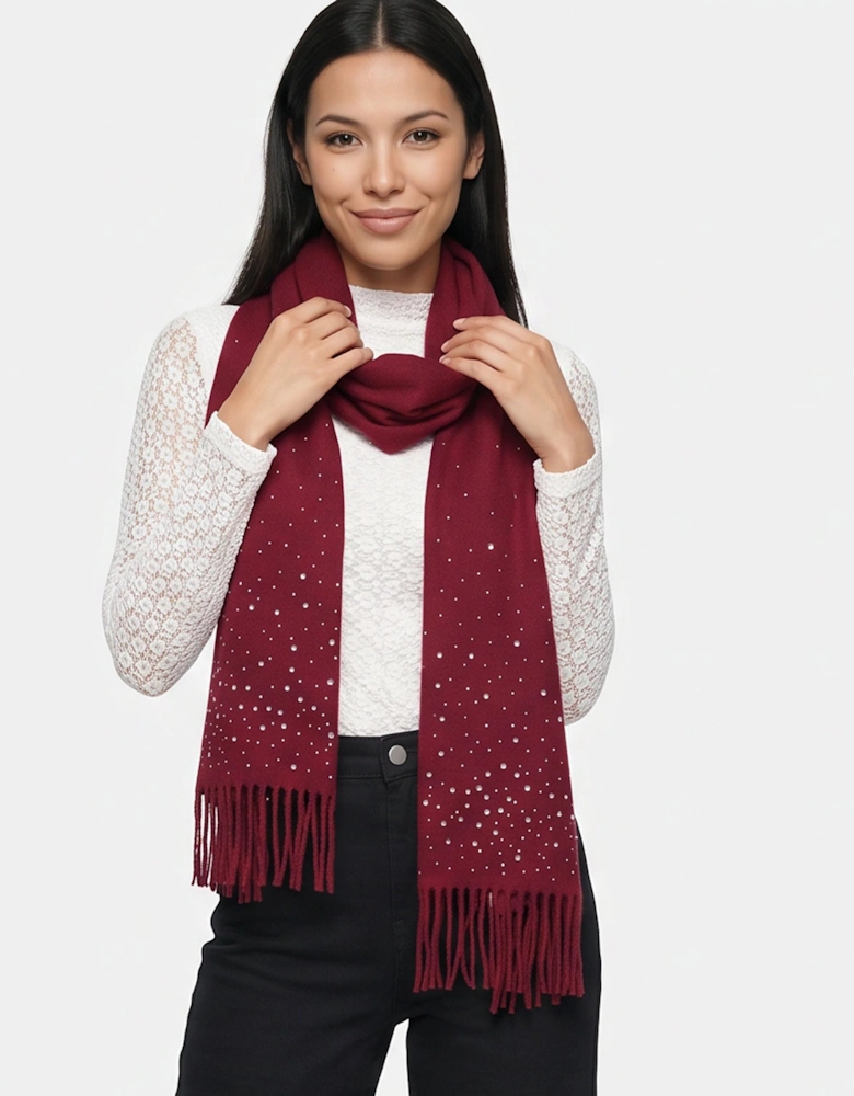 Burgundy Ladies Embellished Tassel Scarf
