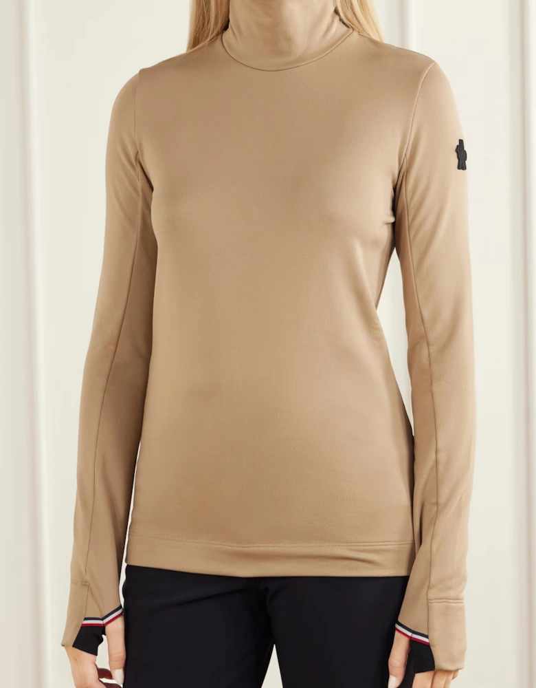 Womens T Neck Base Layer Sweater Beige