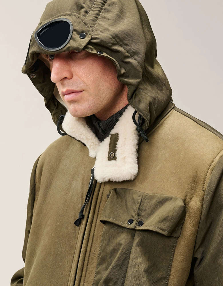 Montone Leather Goggle Jacket Green