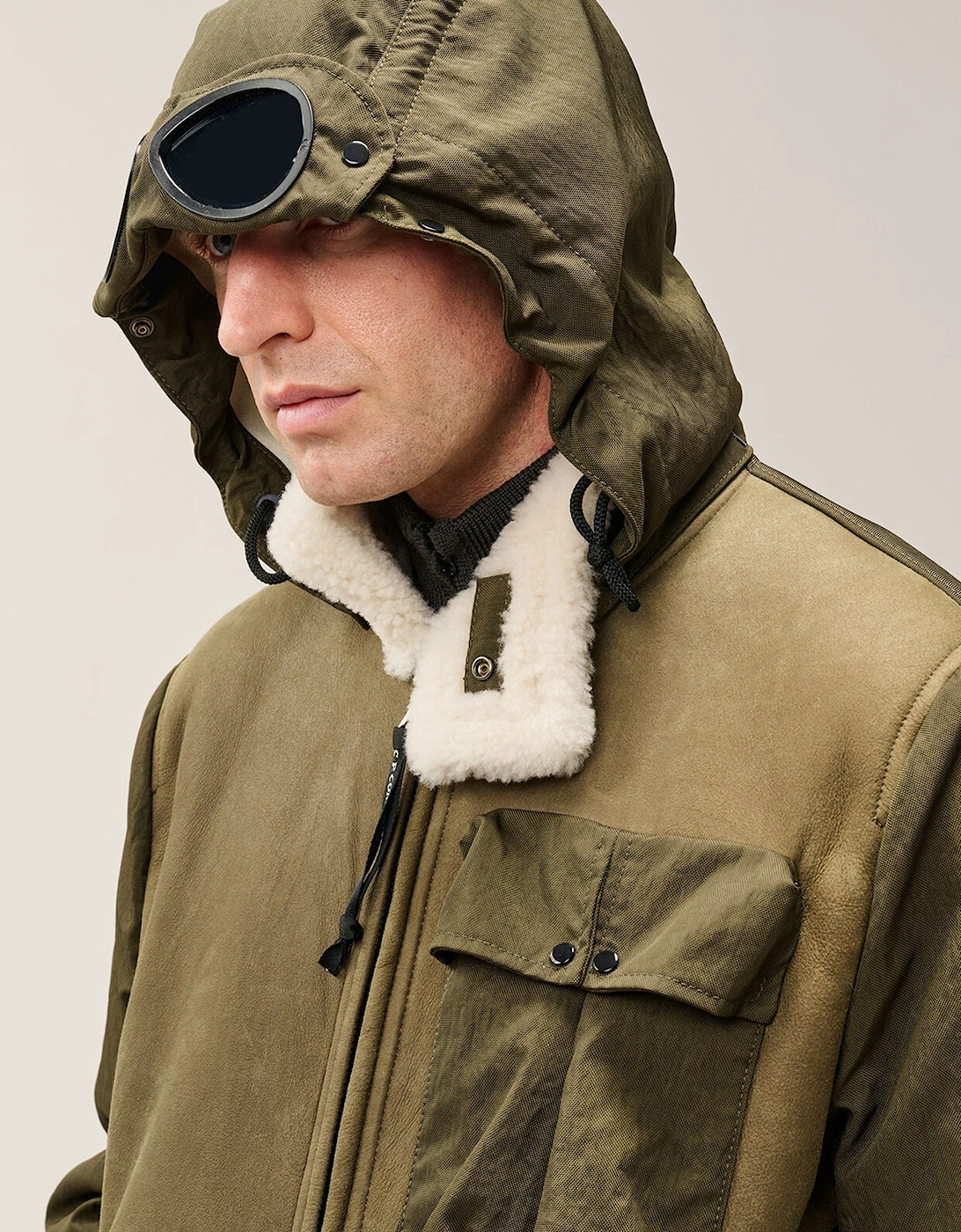 Montone Leather Goggle Jacket Green