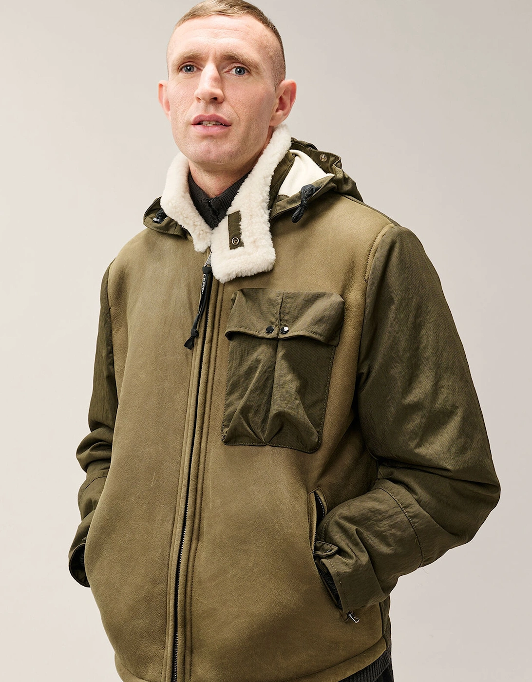 Montone Leather Goggle Jacket Green