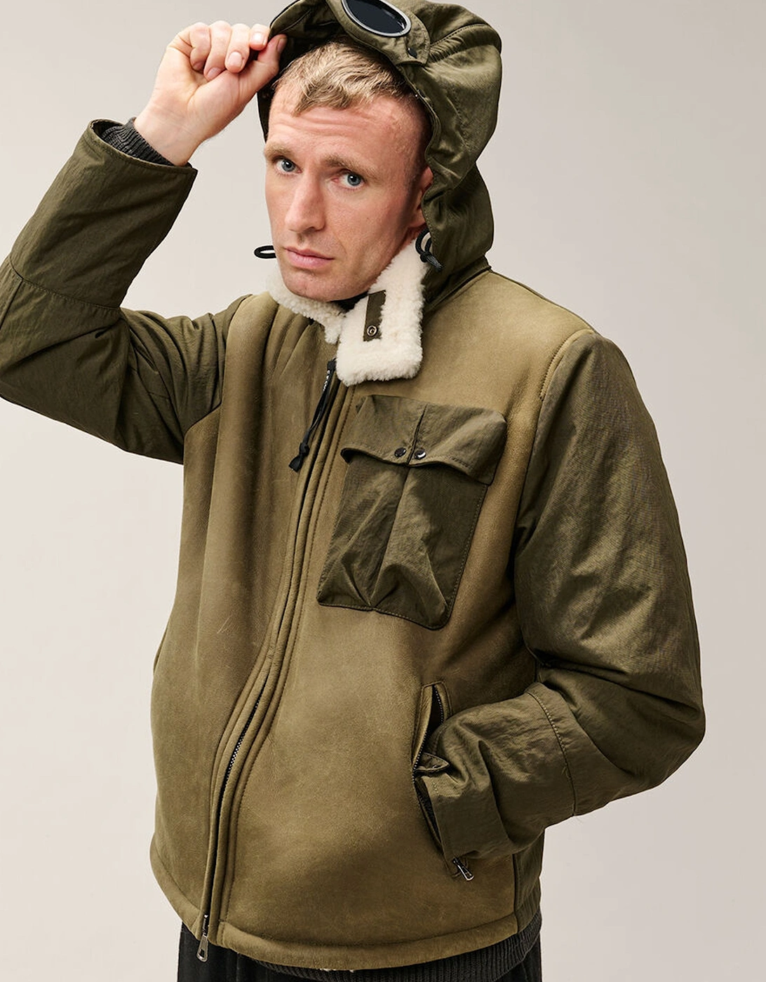 Montone Leather Goggle Jacket Green