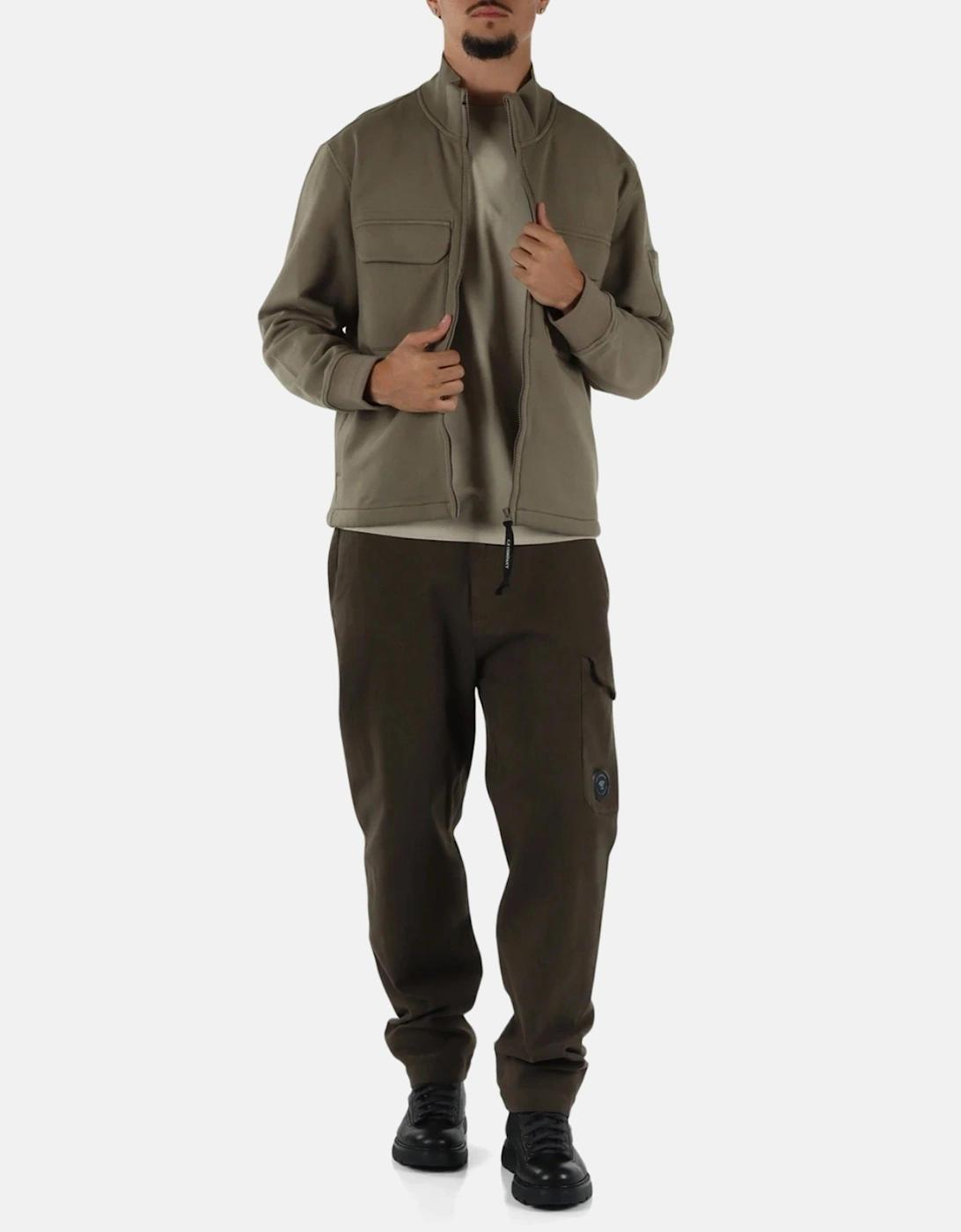 Diagonal Raised Zip Lens Sweatshirt Taupe