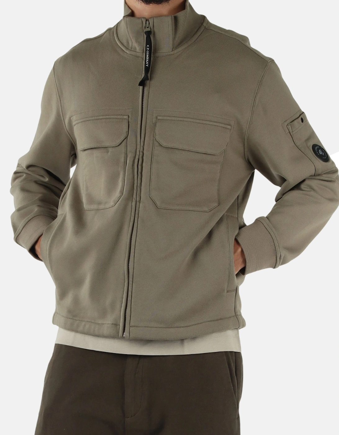 Diagonal Raised Zip Lens Sweatshirt Taupe