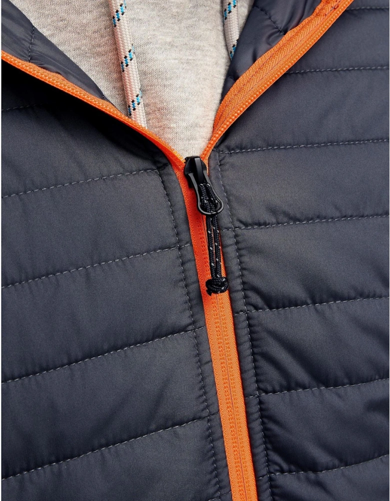 Solid Patterned Hooded Ribbed Cuff Puffer Jacket